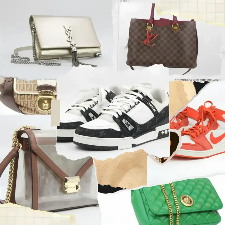 collage of shoe/bag/and sneakers