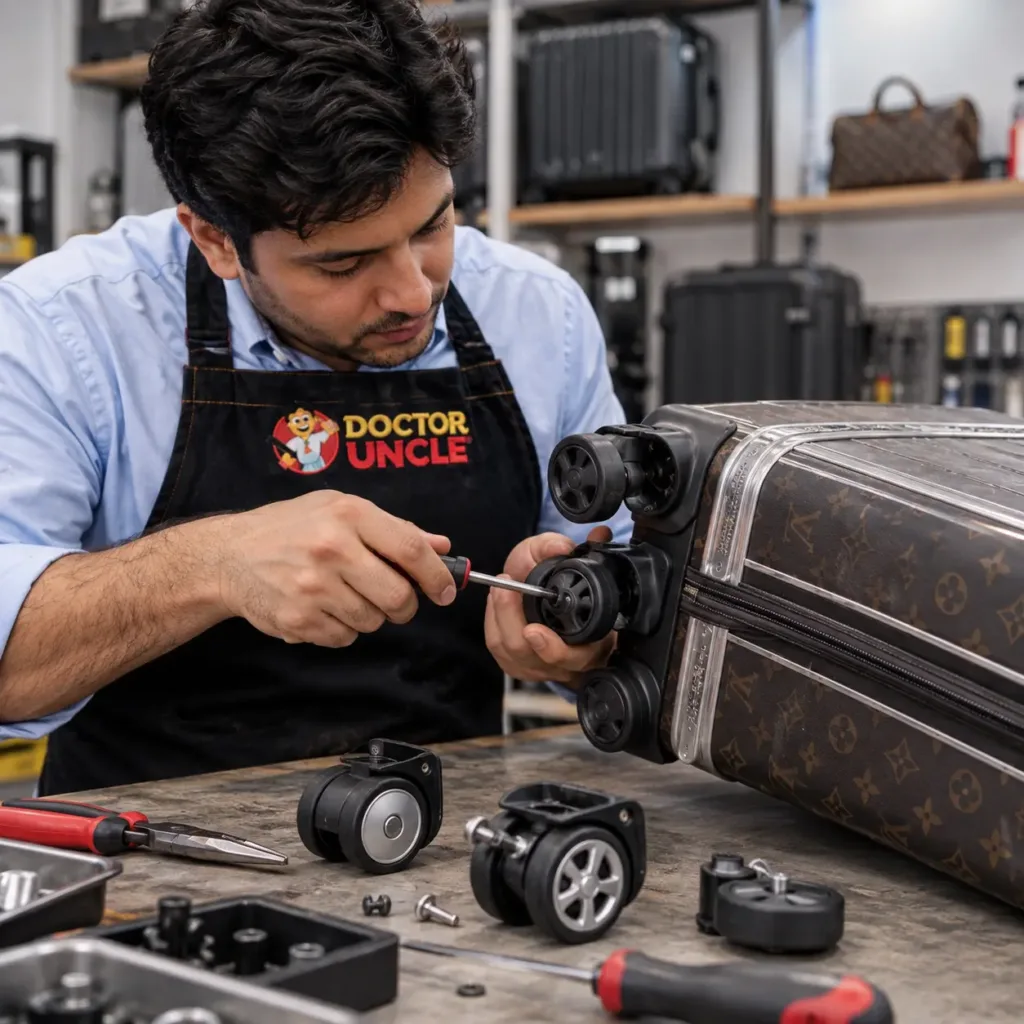 Premium trolly bag repair workshop workman working